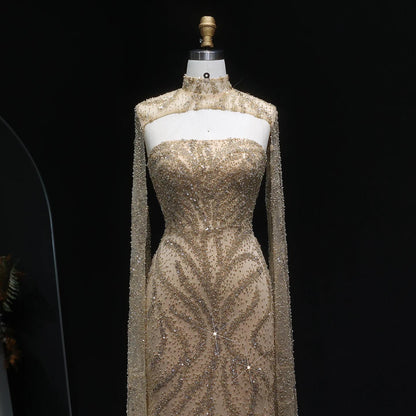 Seraphine Veil Evening Dress – Strapless Beaded Gown