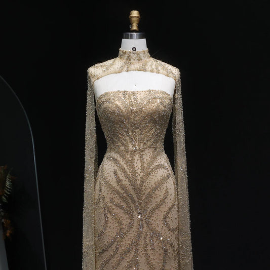Seraphine Veil Evening Dress – Strapless Beaded Gown