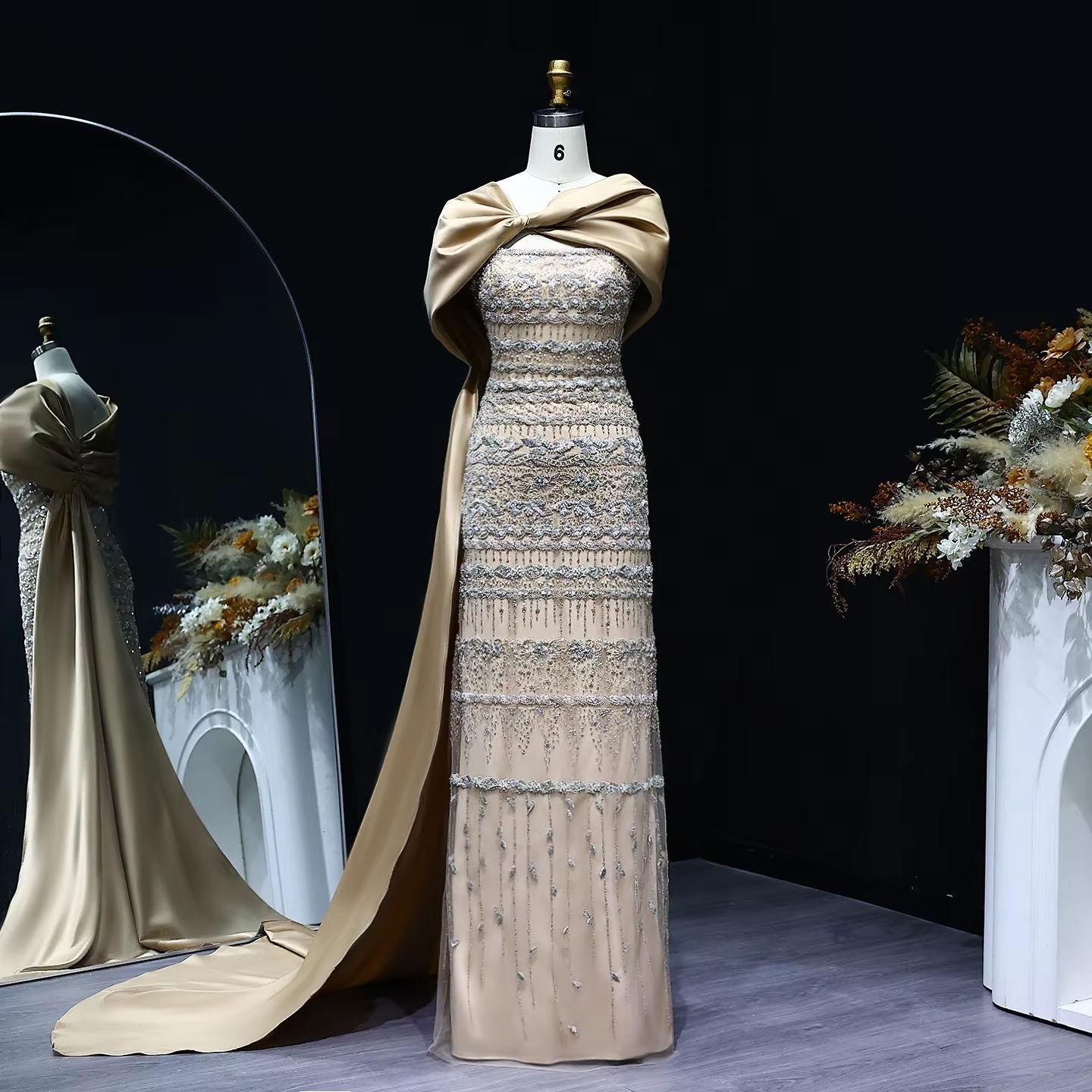 Vaelora Crystal Evening Gown – Elegant Beaded Party Dress