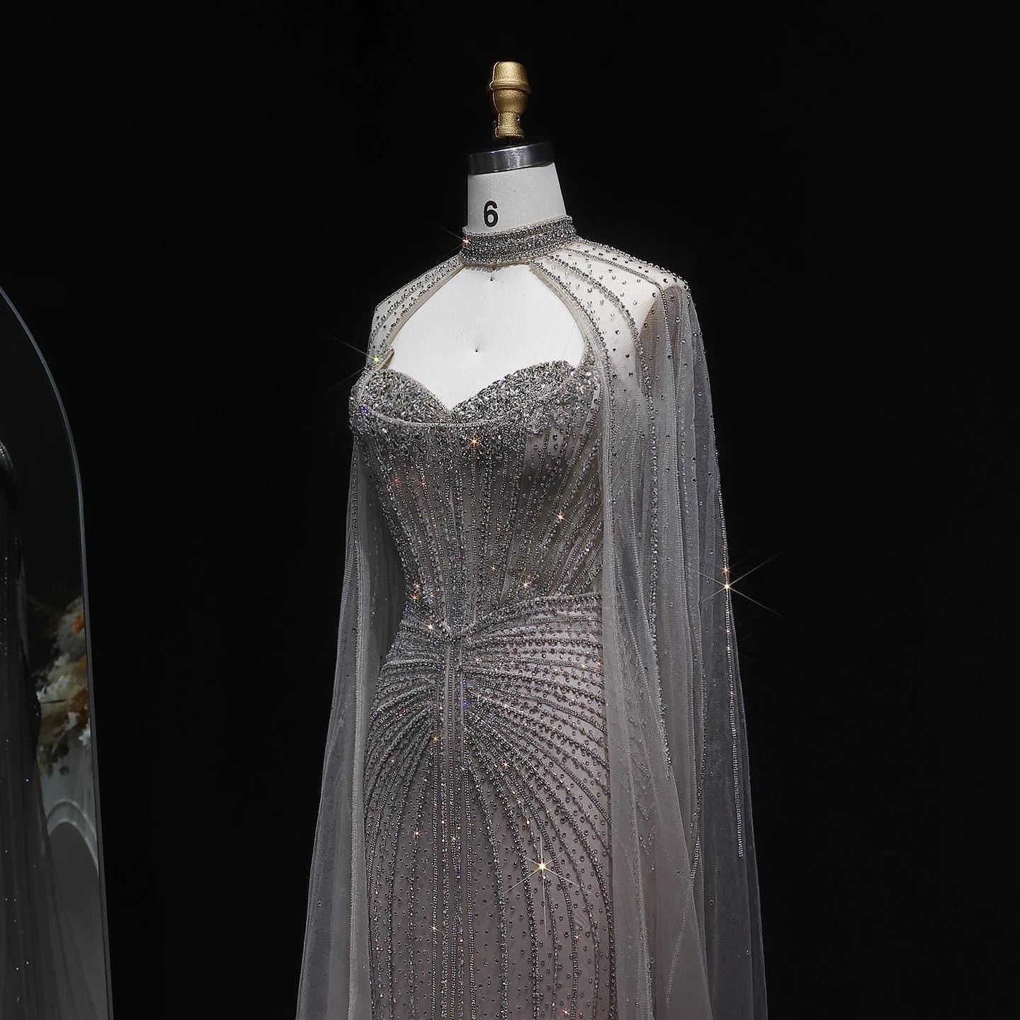 Velvet Mermaid Gown - Beaded Couture Evening Dress