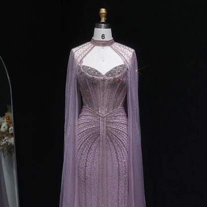 Velvet Mermaid Gown - Beaded Couture Evening Dress